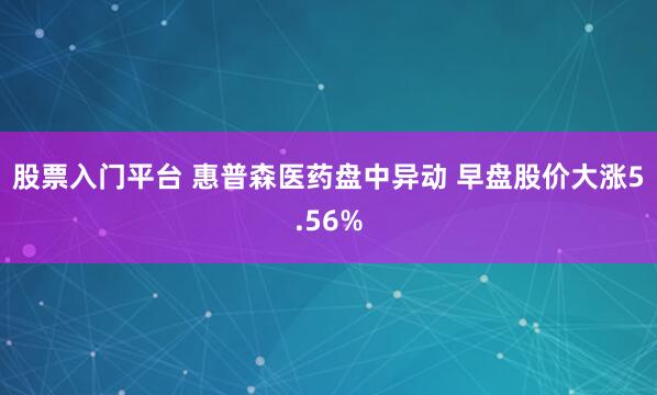 股票入门平台 惠普森医药盘中异动 早盘股价大涨5.56%